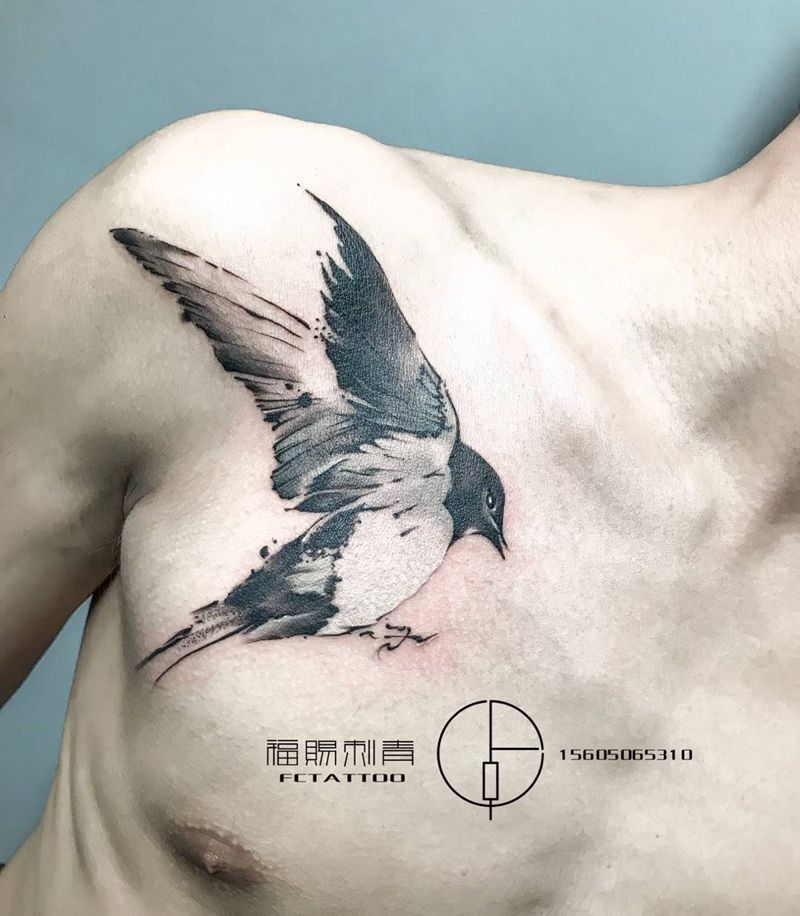 写意燕子纹身图片