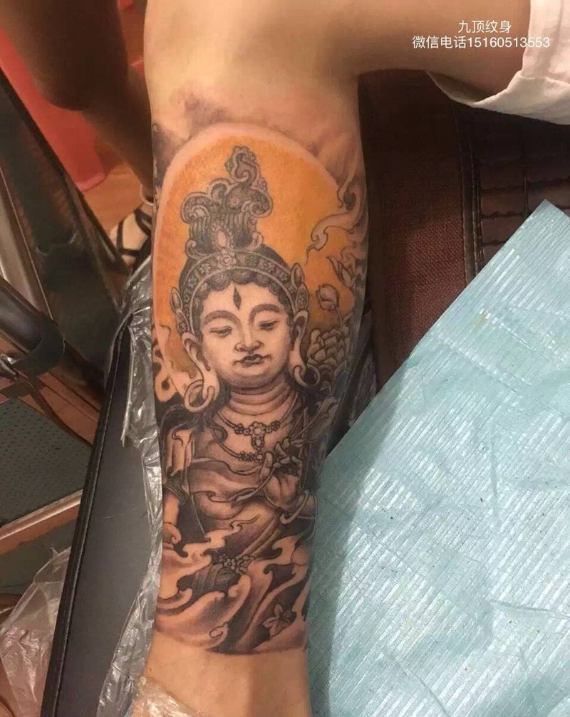 普提纹身图片_成品腿部传统鬼神纹身图案