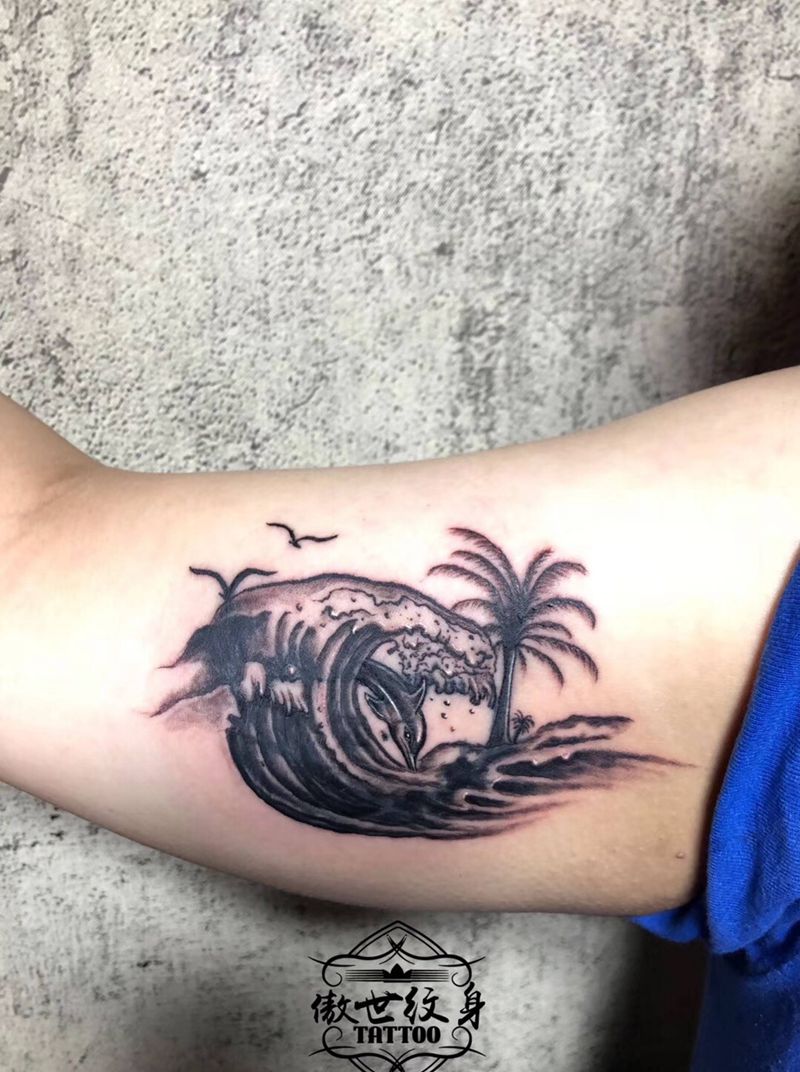 海浪,遮盖旧图纹身图片