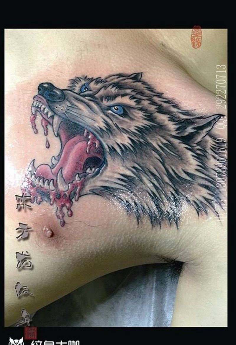 狼纹身纹身图片_成品动物胸部东方龙宁德纹身图案