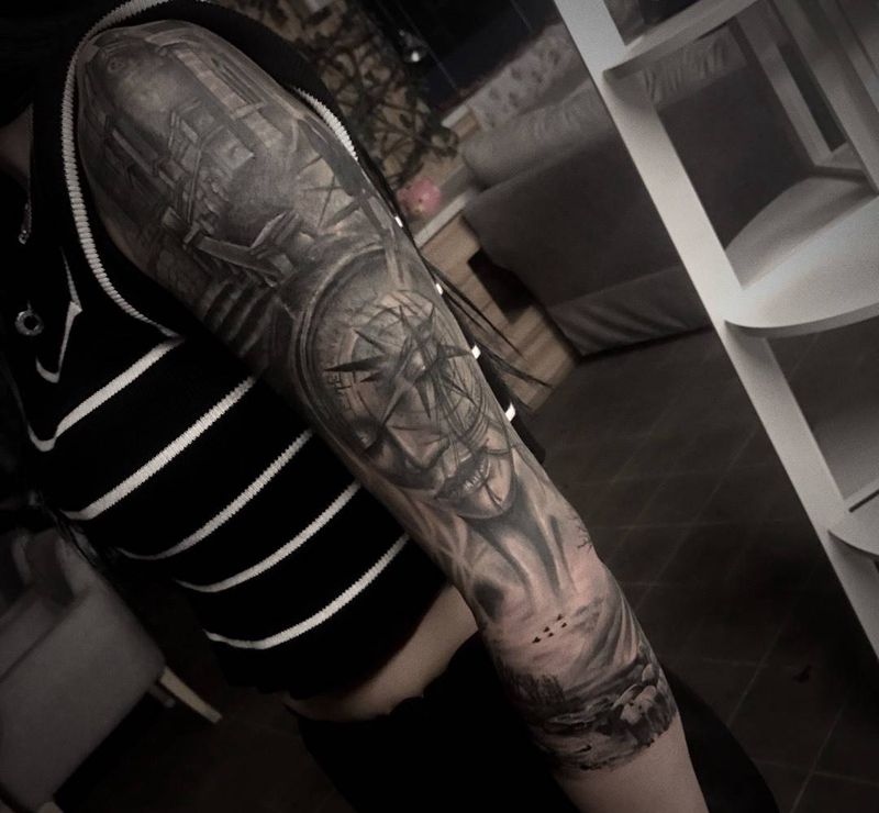 遮盖纹身图片_成品手臂欧美写实人物静物纹身图案