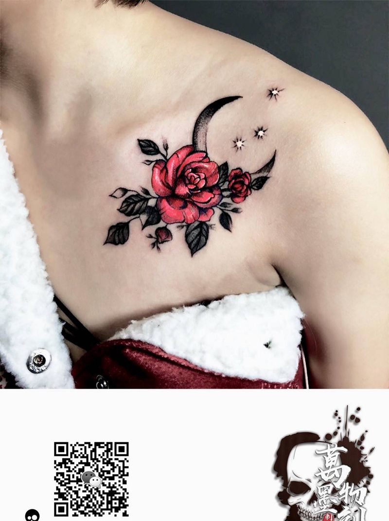 成人礼纹身图片_肩部胸部欧美写实水彩纹身图案