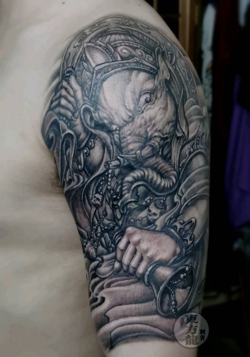象财神纹身纹身图片_手臂象神纹身图案