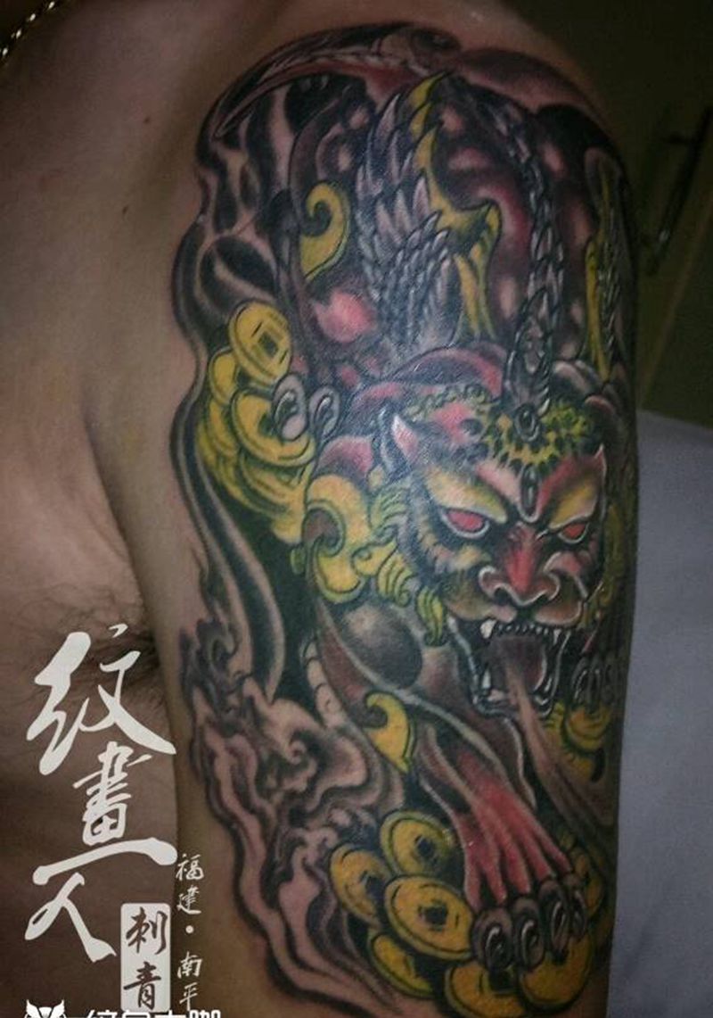 招财貔貅纹身图片_手臂传统动物纹身图案