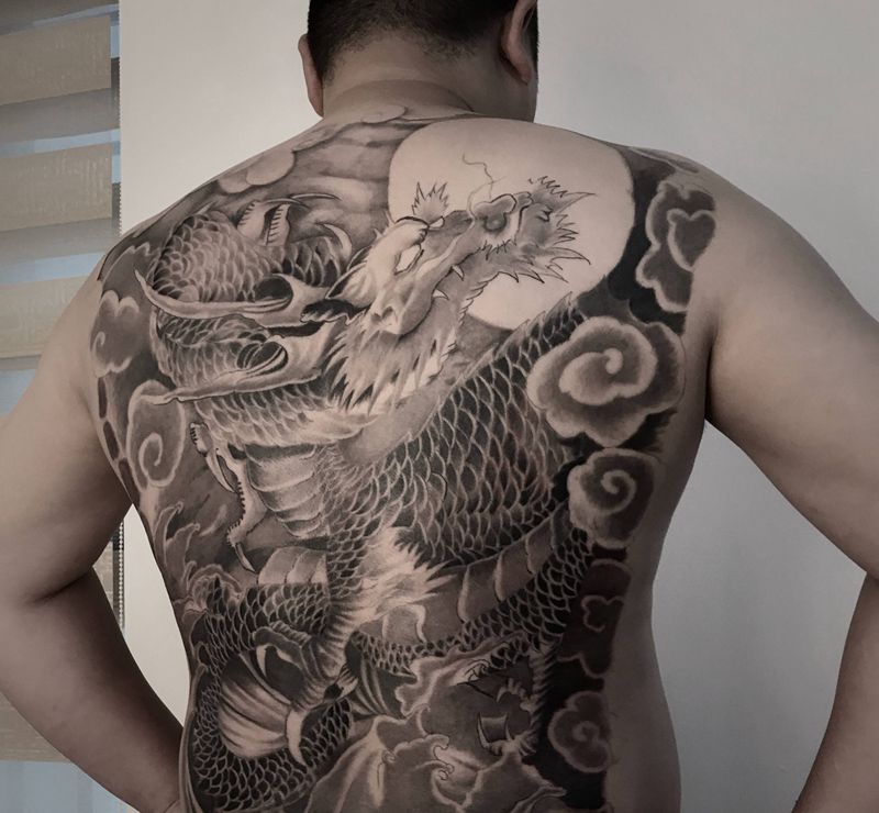 满背作品·完工纹身图片_背部肩部老传统新传统纹身图案