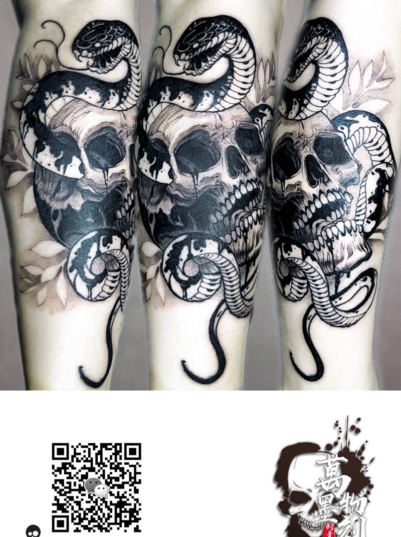 骷髅纹身图片_腿部脚部欧美写实图腾纹身图案