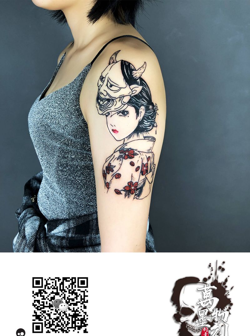 班若艺妓纹身图片_手臂肩部图腾Old School纹身图案