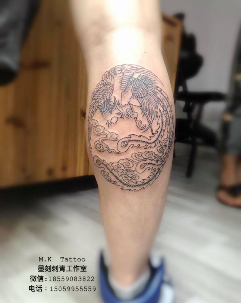 凤，客人自带图纹身图片_腿部纹身图案