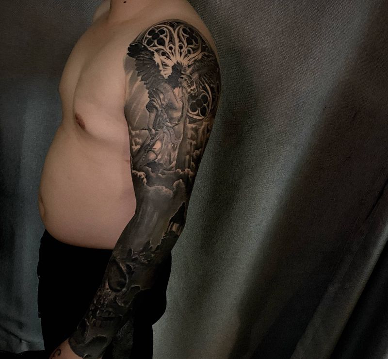 遮盖纹身图片_手臂欧美写实纹身图案