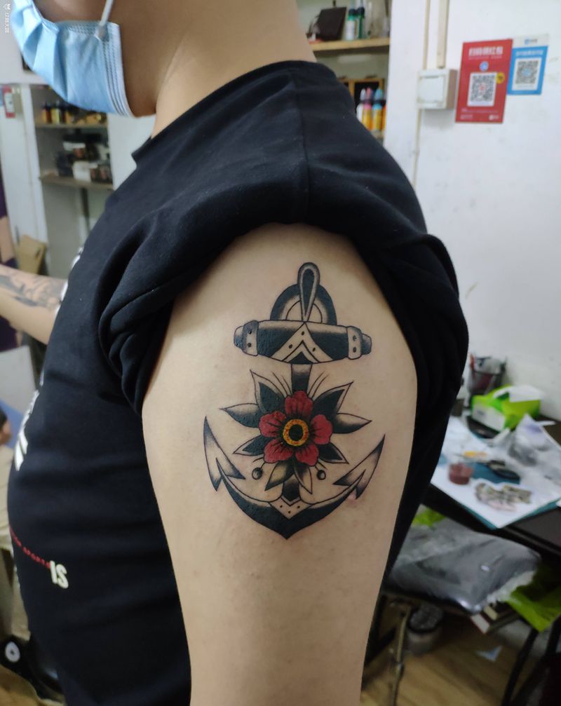 船锚纹身图片_Old School纹身图案