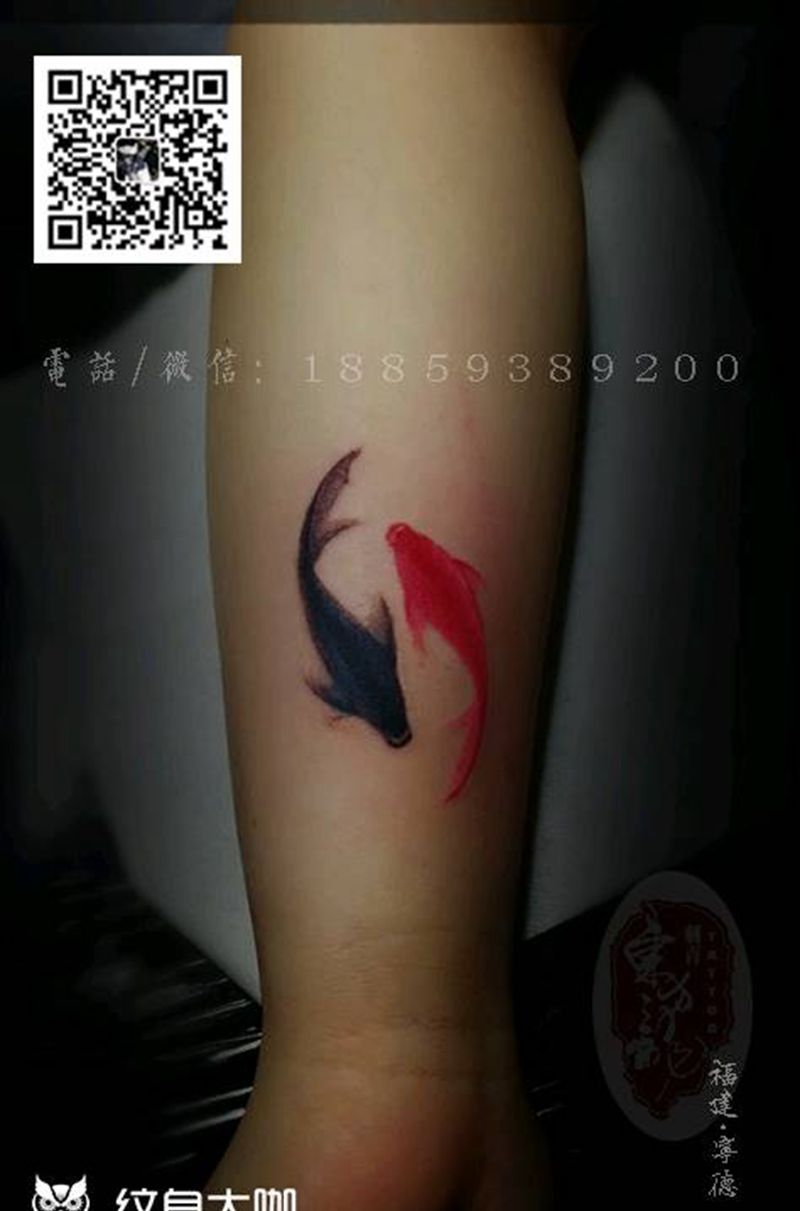 鱼手臂纹身图片_手臂国画动物宁德福建東方龍成品纹身图案