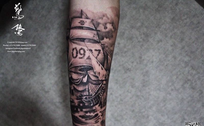 小臂船纹身图片