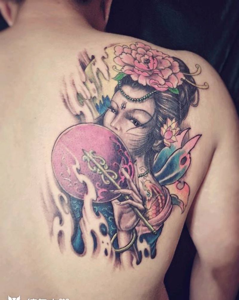 艺妓背部纹身图片_背部人物宁德福建成品纹身图案