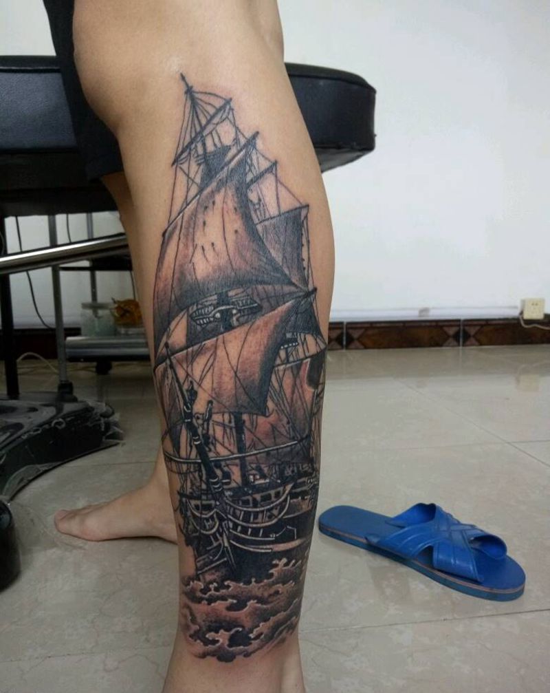 写实帆船纹身图片