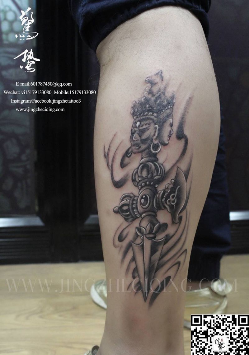 黑灰降魔杵纹身图片