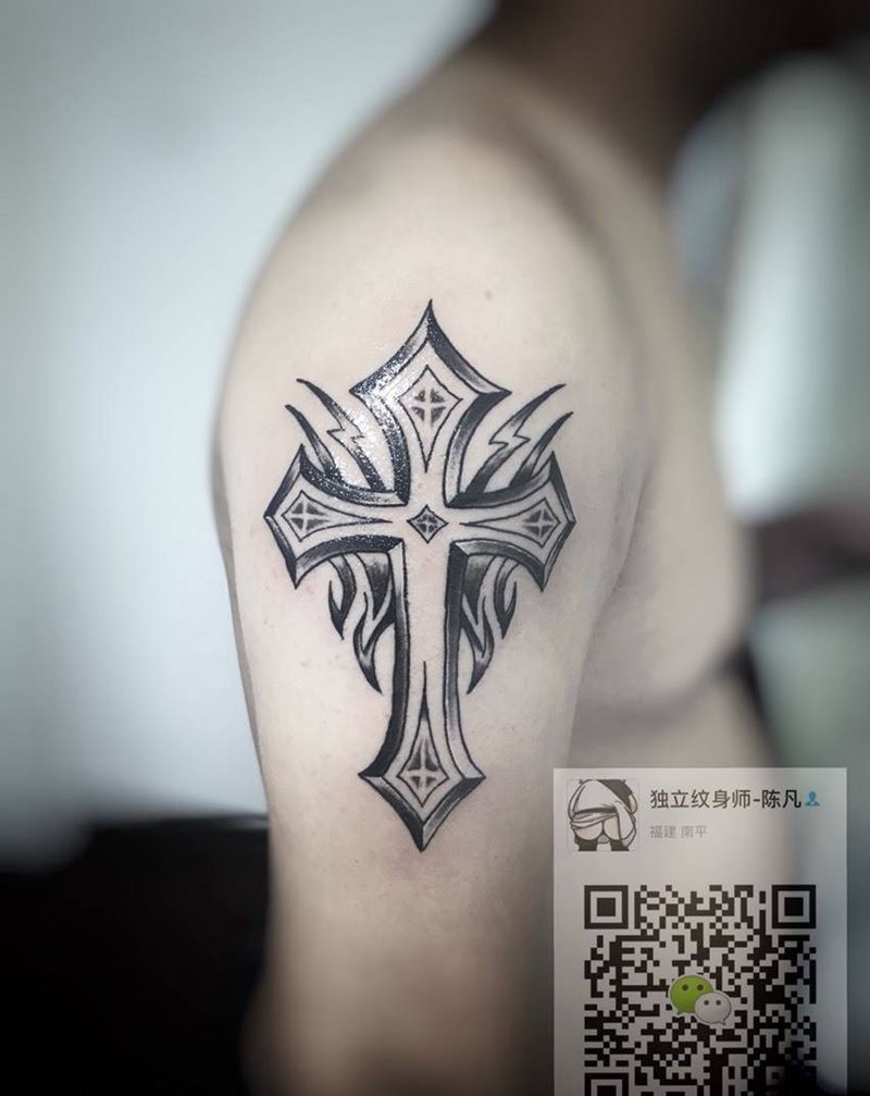 十字架纹身图片_成品手臂欧美写实几何贴纸图腾原创纹身图案