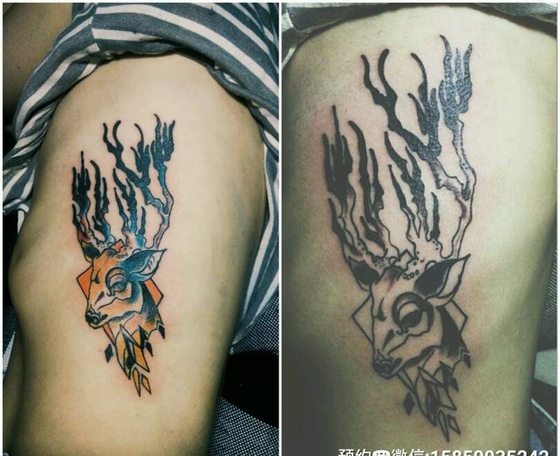 old school 鹿纹身图片