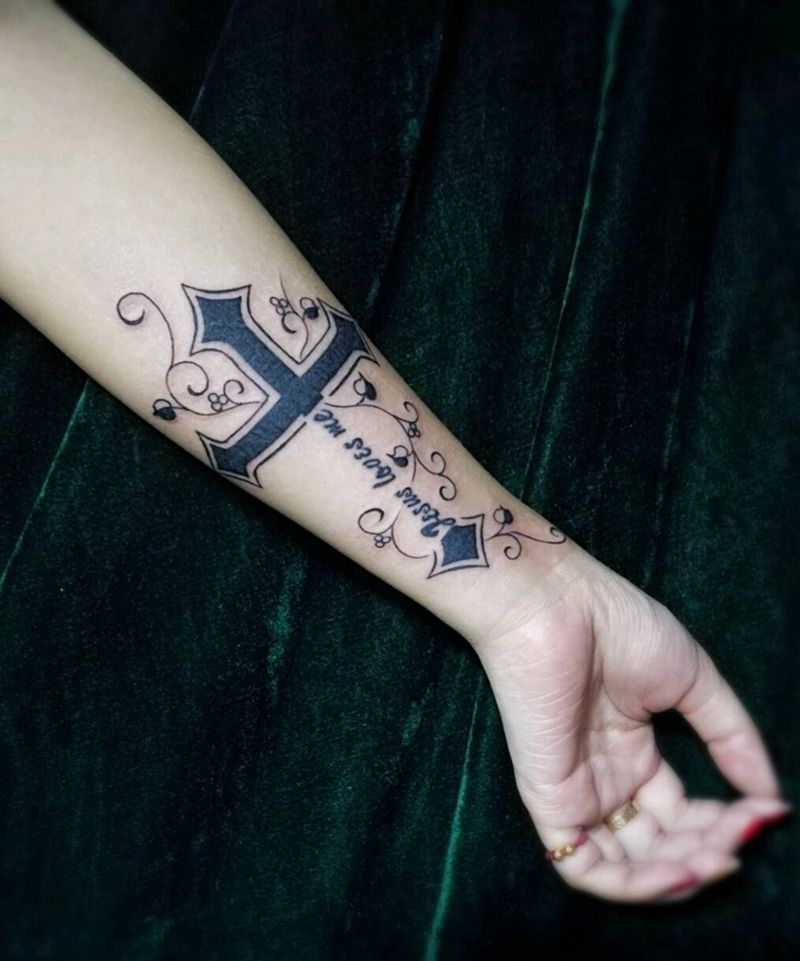 十字架纹身纹身图片_手臂图腾原创宁德福建東方龍成品手稿纹身图案