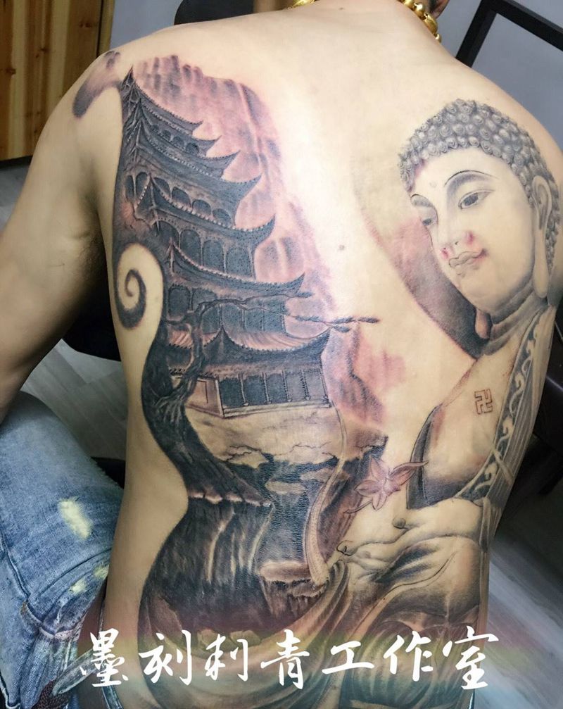 满背未完成，中间部分待续纹身图片