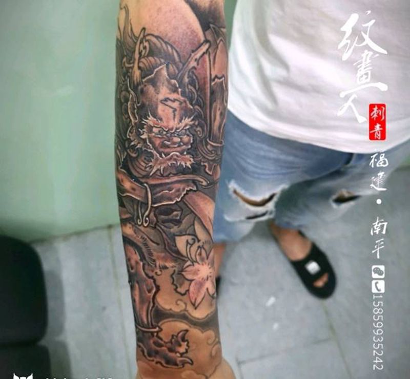 风神纹身图片_手臂新传统纹身图案