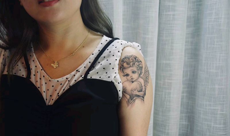 小天使纹身图片_手臂天使纹身图案