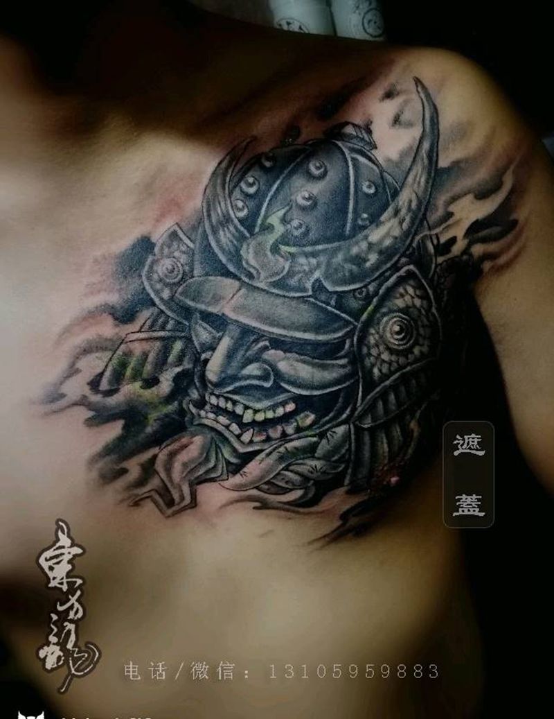 武士纹身纹身图片_胸部武士纹身图案