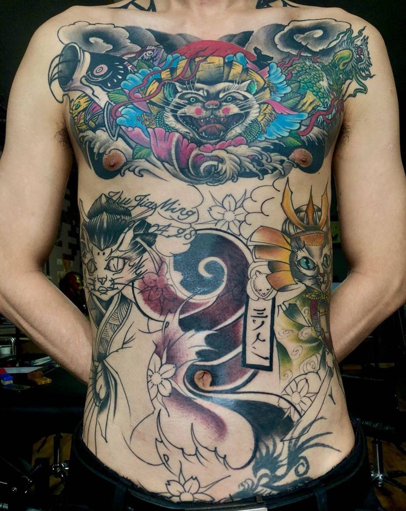 school纹身图片_腹部New School纹身图案