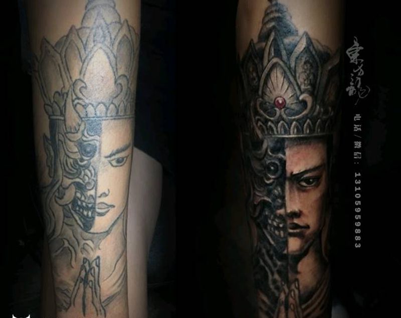 一念间（修改图）纹身图片_手臂人物成品纹身图案