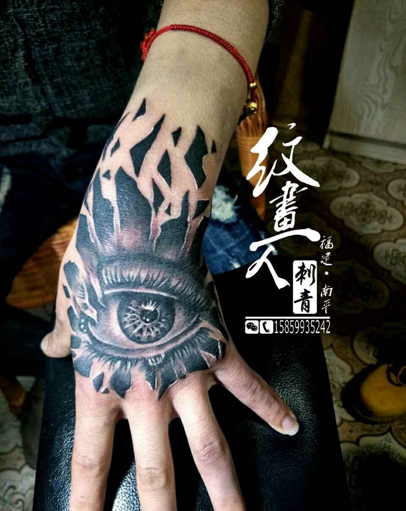 3D眼睛纹身纹身图片_手部欧美写实几何成品纹身图案