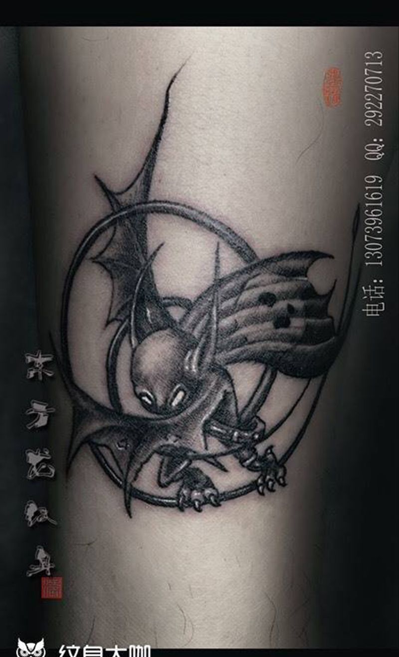 小恶魔纹身纹身图片_成品脚部腿部东方龙宁德福建纹身图案