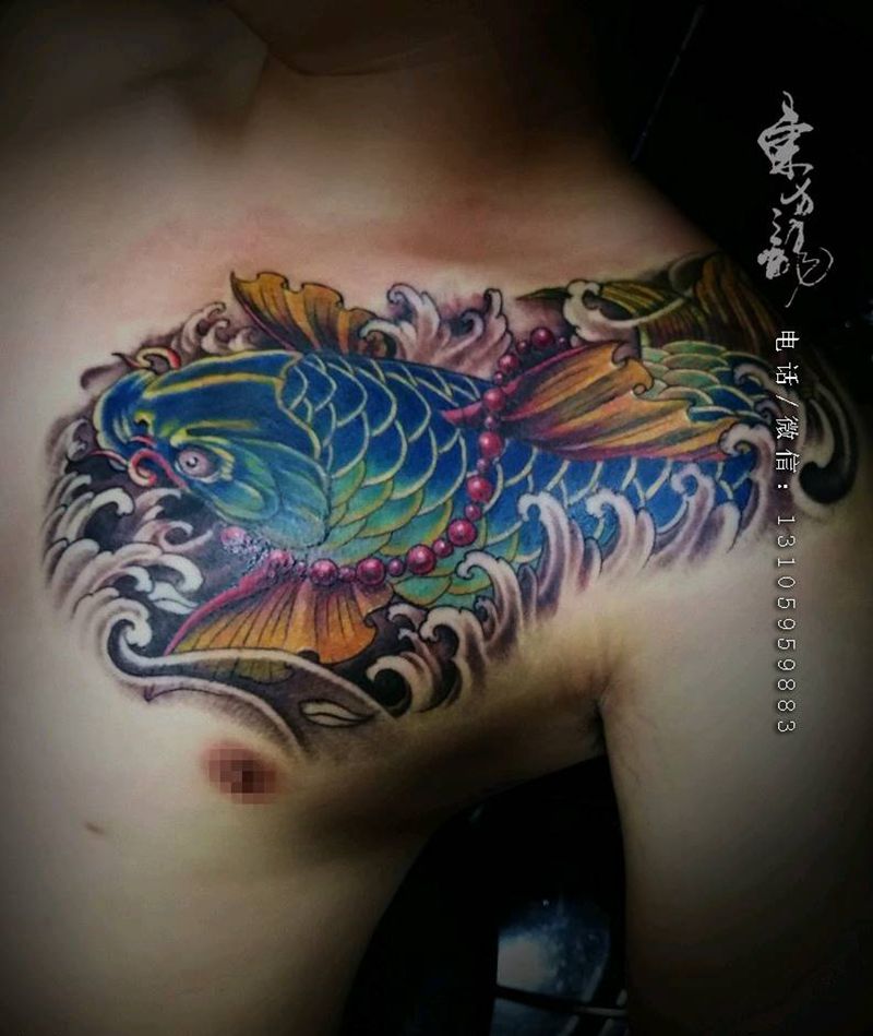 鲤鱼纹身纹身图片_胸部传统动物原创成品纹身图案