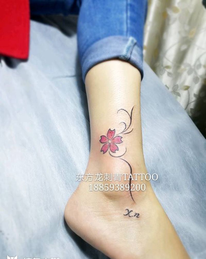 花纹身纹身图片_腿部脚部宁德成品纹身图案