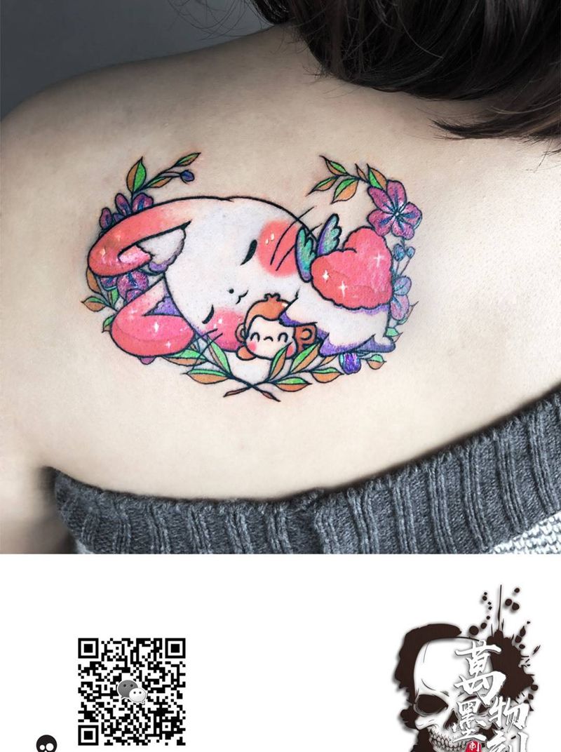 原创手稿纹身图片_背部肩部水彩New School纹身图案