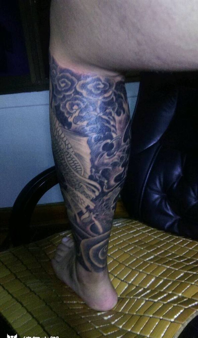 原创包小腿(未完)纹身图片_腿部传统动物原创纹身图案