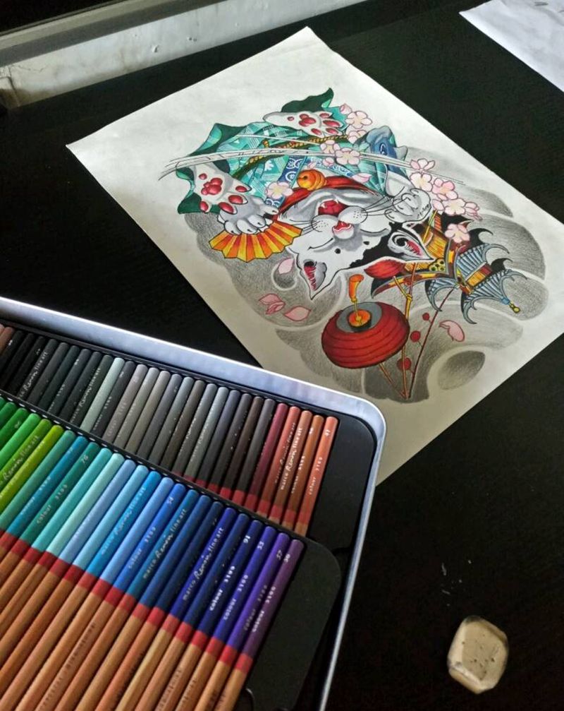 未完 招财猫纹身图片