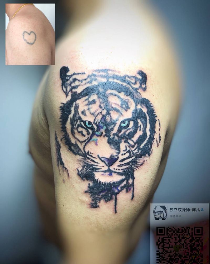 遮盖作品，未完成纹身图片_肩部手臂欧美清新动物原创静物贴纸纹身图案