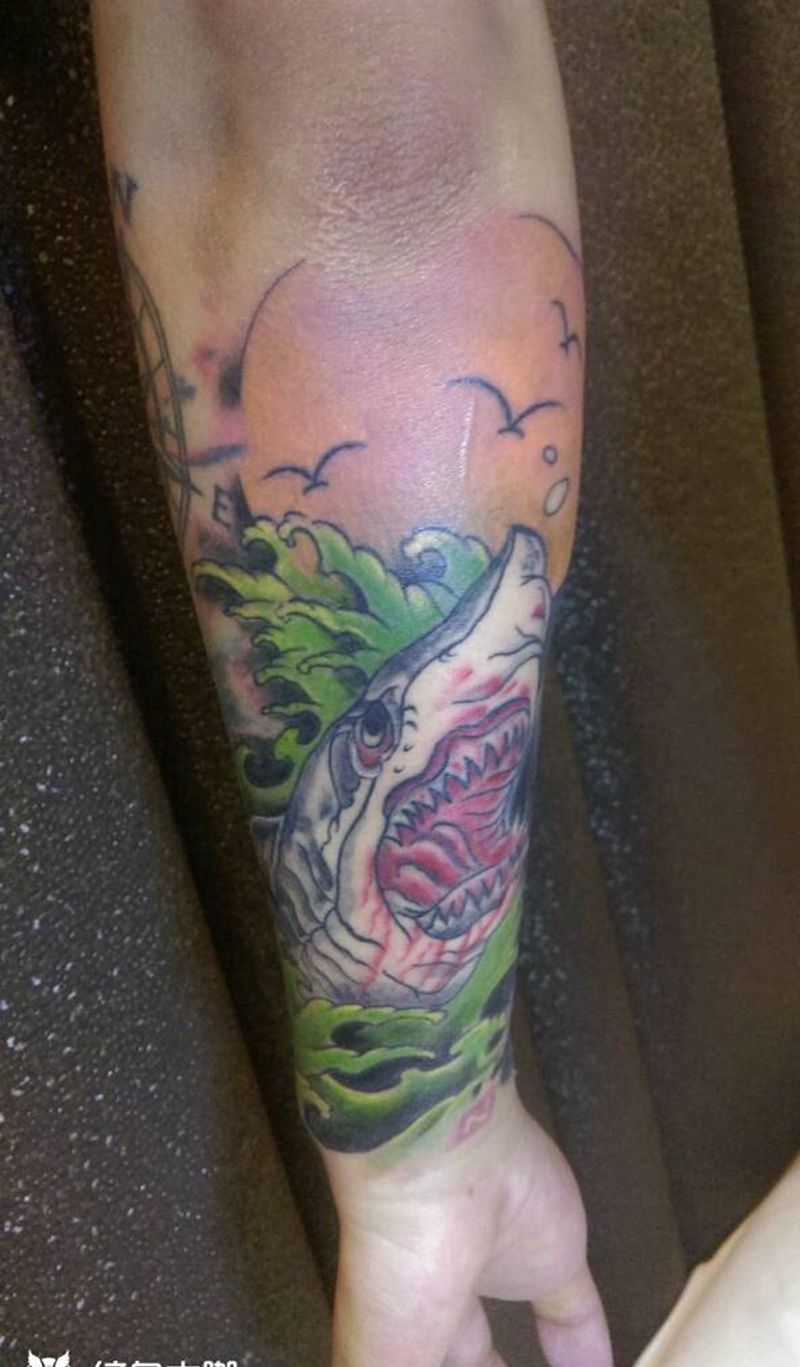 原创重彩包臂。纹身图片_手部欧美动物宗教原创纹身图案