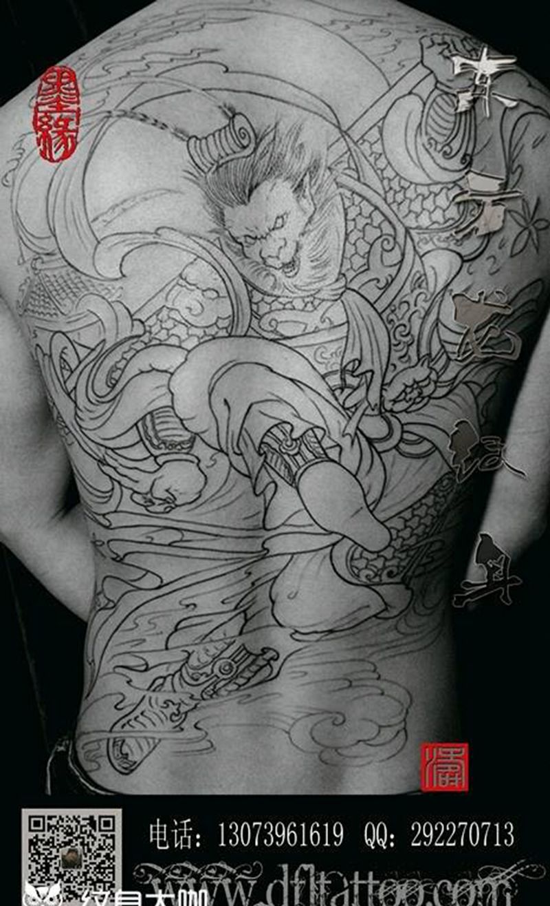 满背纹身纹身图片_背部传统鬼神纹身图案