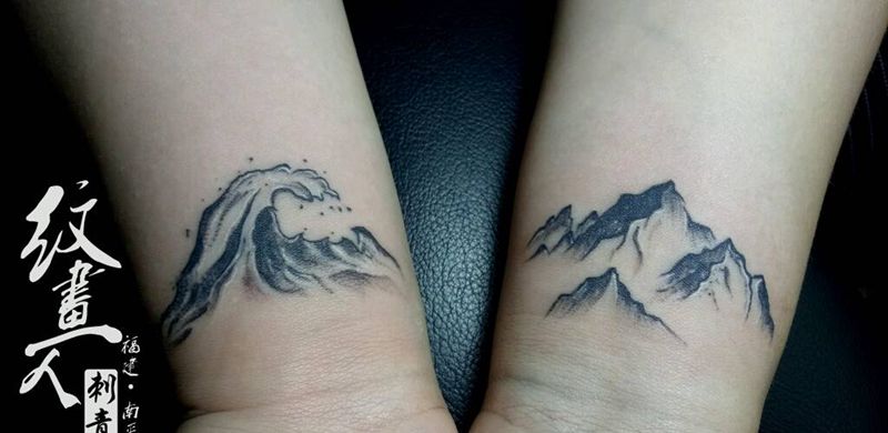 山水纹身图片_手臂清新几何静物成品纹身图案