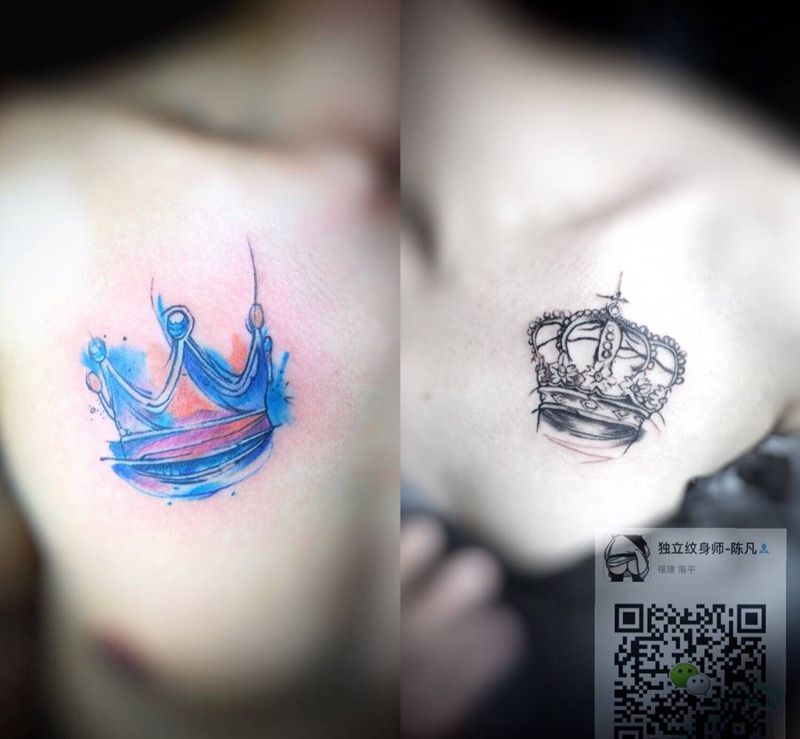 情侣皇冠,未完成纹身图片_成品胸部颈部欧美清新贴纸几何人物原创情侣纹身图案