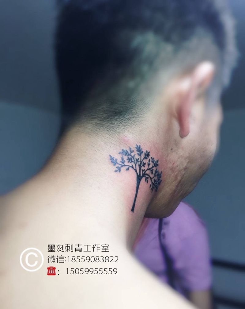 生命之树纹身图片_颈部欧美植物纹身图案