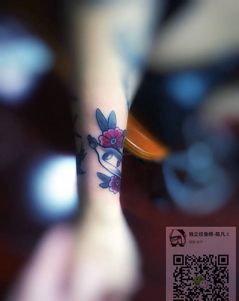 School漂流瓶纹身图片_成品手臂欧美传统贴纸静物几何植物纹身图案