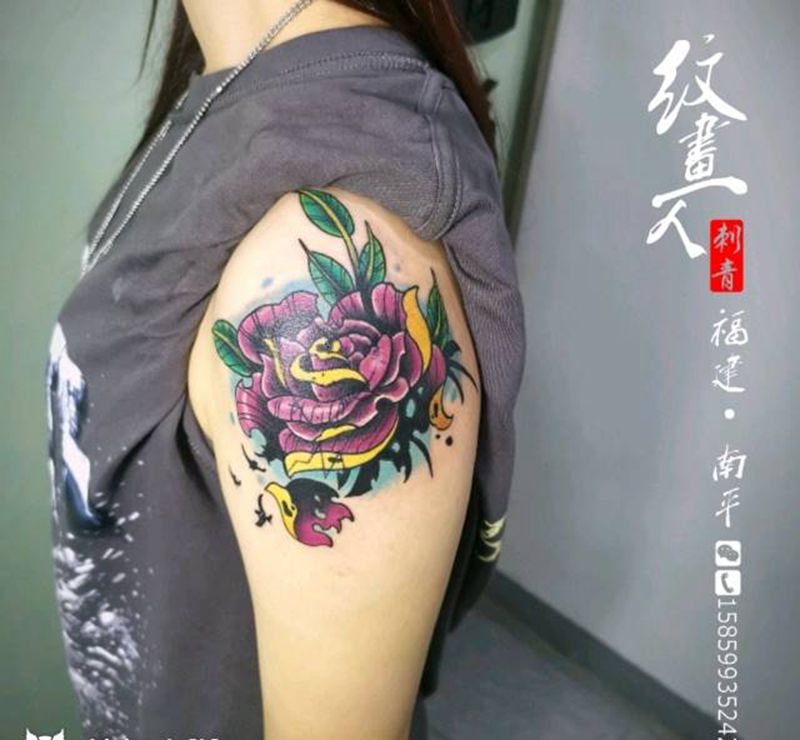 花（遮盖）纹身图片_手臂New School纹身图案