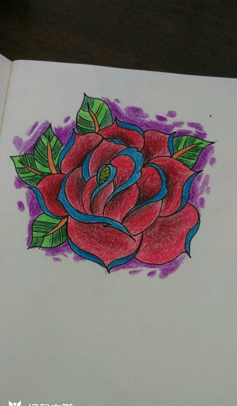 两张彩色手稿  欧美风格纹身图片_颈部胸部腰部背部手臂腿部欧美贴纸植物原创纹身图案