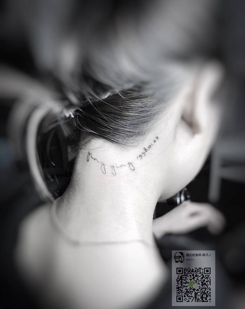 颈后小清新纹身图片_成品颈部清新传统字符贴纸原创几何人物情侣纹身图案