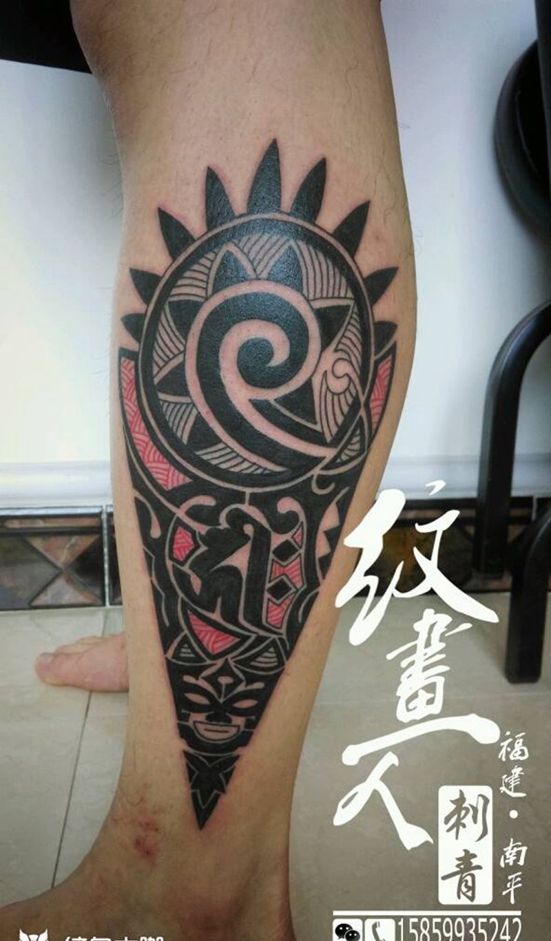 玛雅图腾纹身图片_腿部欧美传统图腾宗教原创成品手稿纹身图案