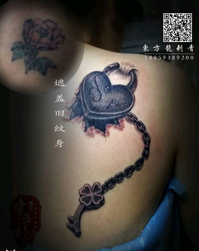 背遮盖纹身图片_肩部写实宁德福建東方龍成品纹身图案