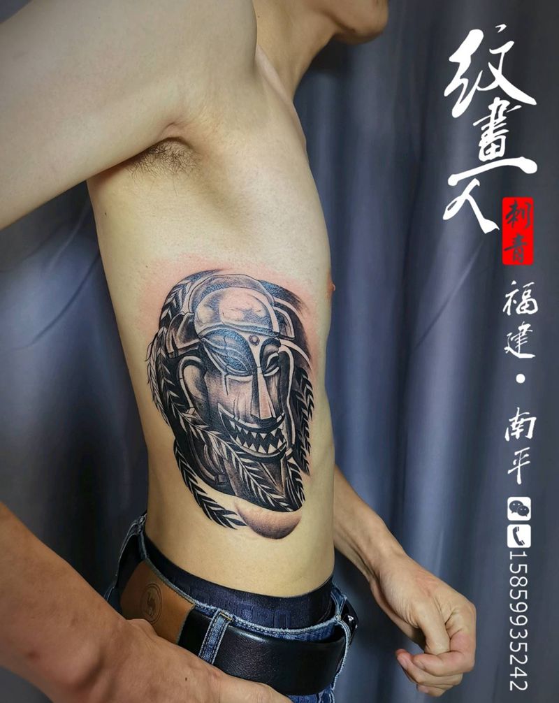 长生柱纹身图片_腰部图腾老传统纹身图案