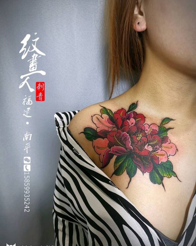 遮盖作品纹身图片_胸部新传统纹身图案