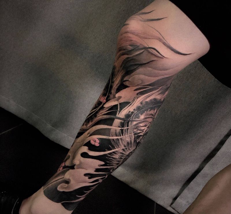 悟空包小腿纹身图片_腿部新传统纹身图案